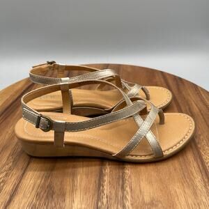 Born Sandals Womens 8 M Gold Leather Strappy Slingback Comfort Casual Wedge